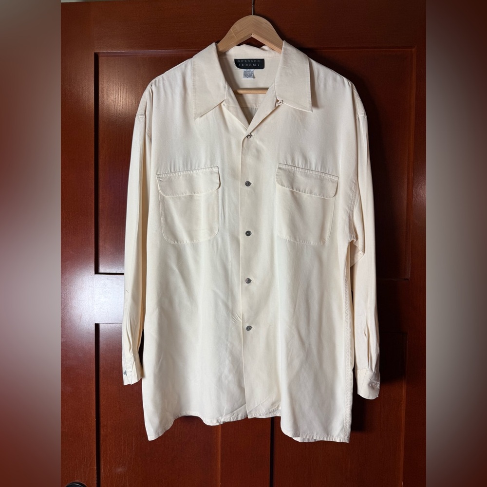 Spenser Jeremy Vintage Silk Cream Button Down Blouse Size Large